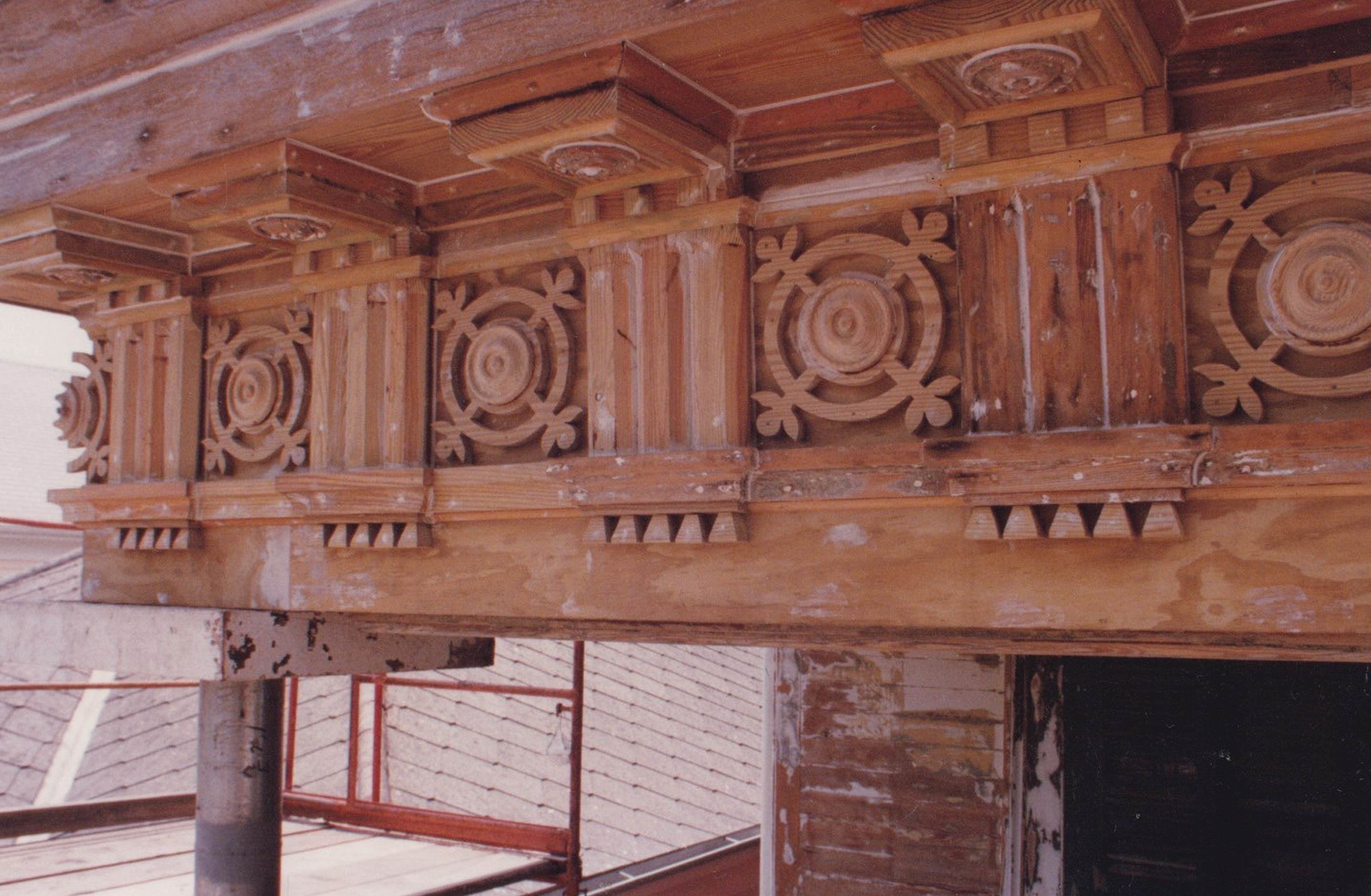 Hand-carved ornamental woodwork repaired during restoration