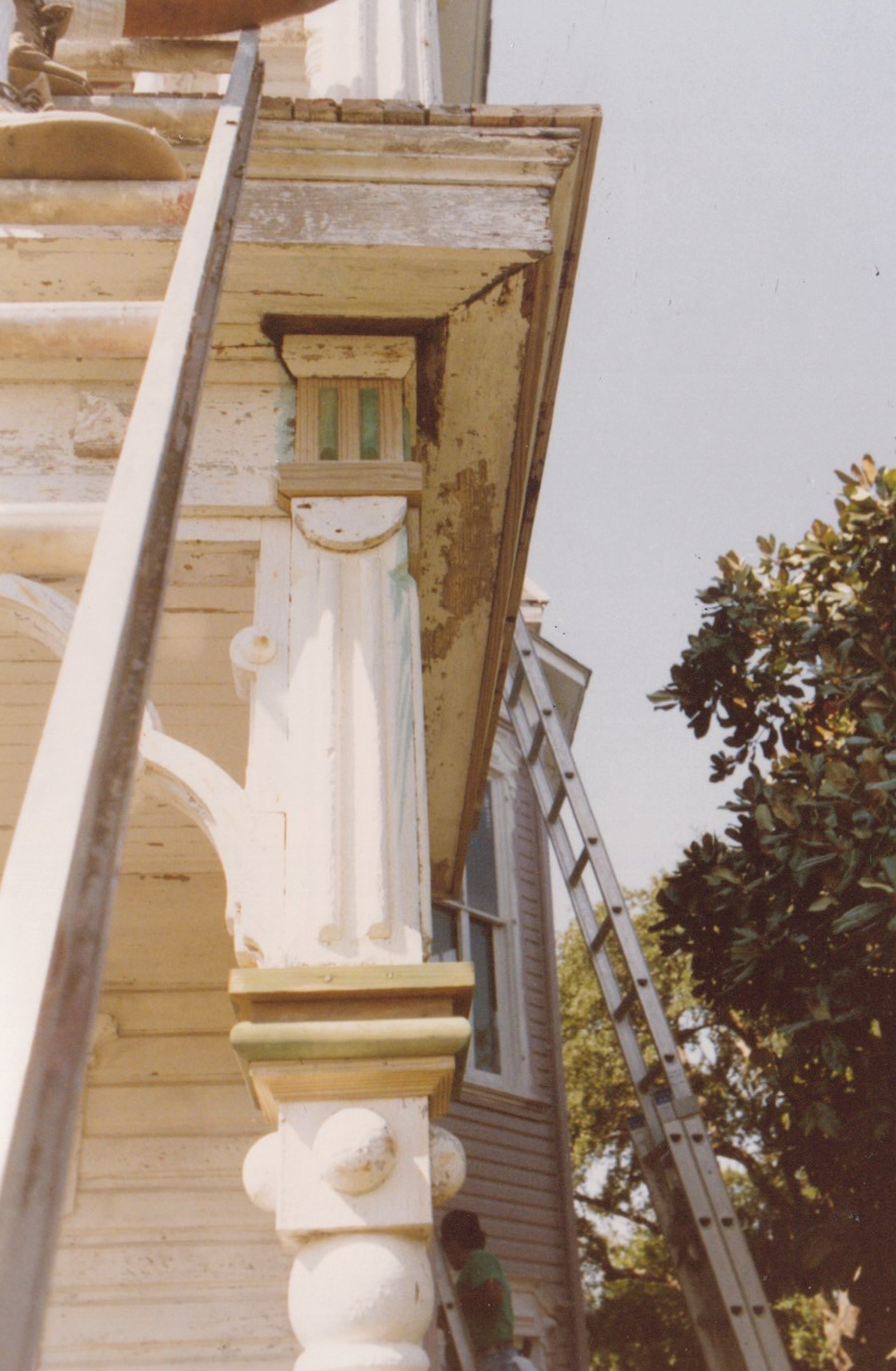 Victorian porch column awaiting restoration