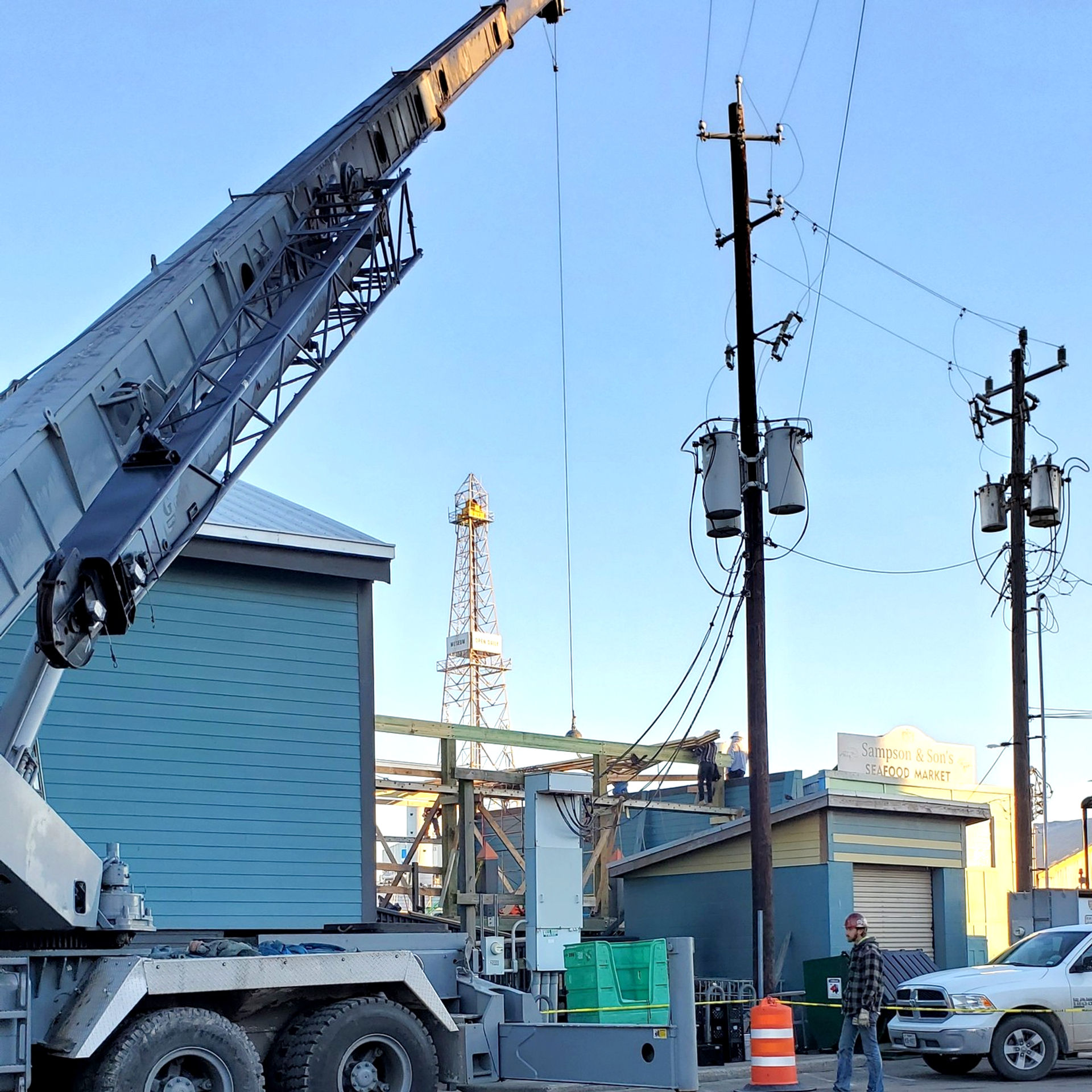 Commercial construction with crane on Galveston